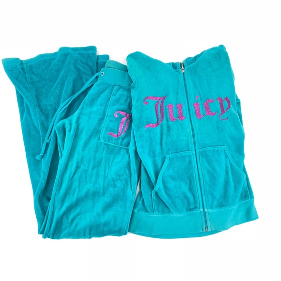 turquoise velour tracksuit